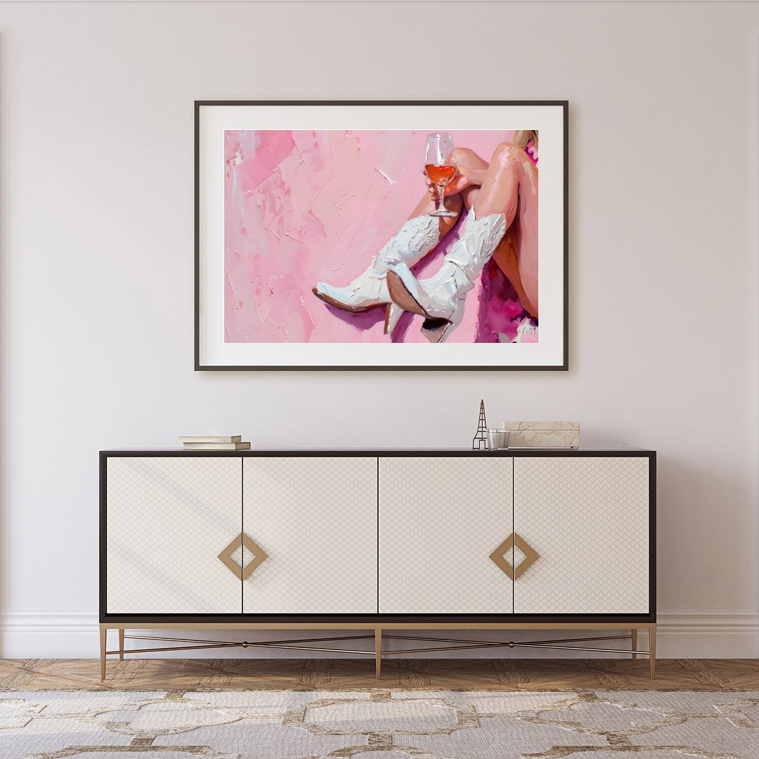 This vibrant artwork captures the essence of relaxation and style with an elegant nod to western for Foyer