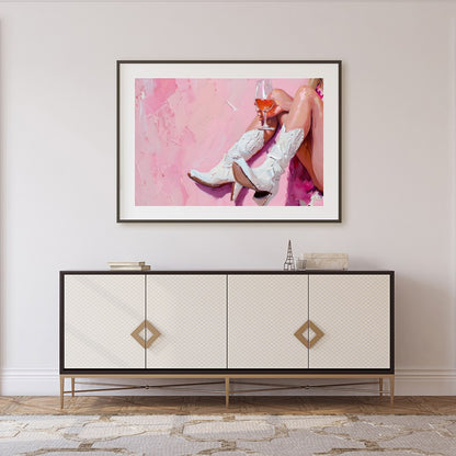 This vibrant artwork captures the essence of relaxation and style with an elegant nod to western for Foyer