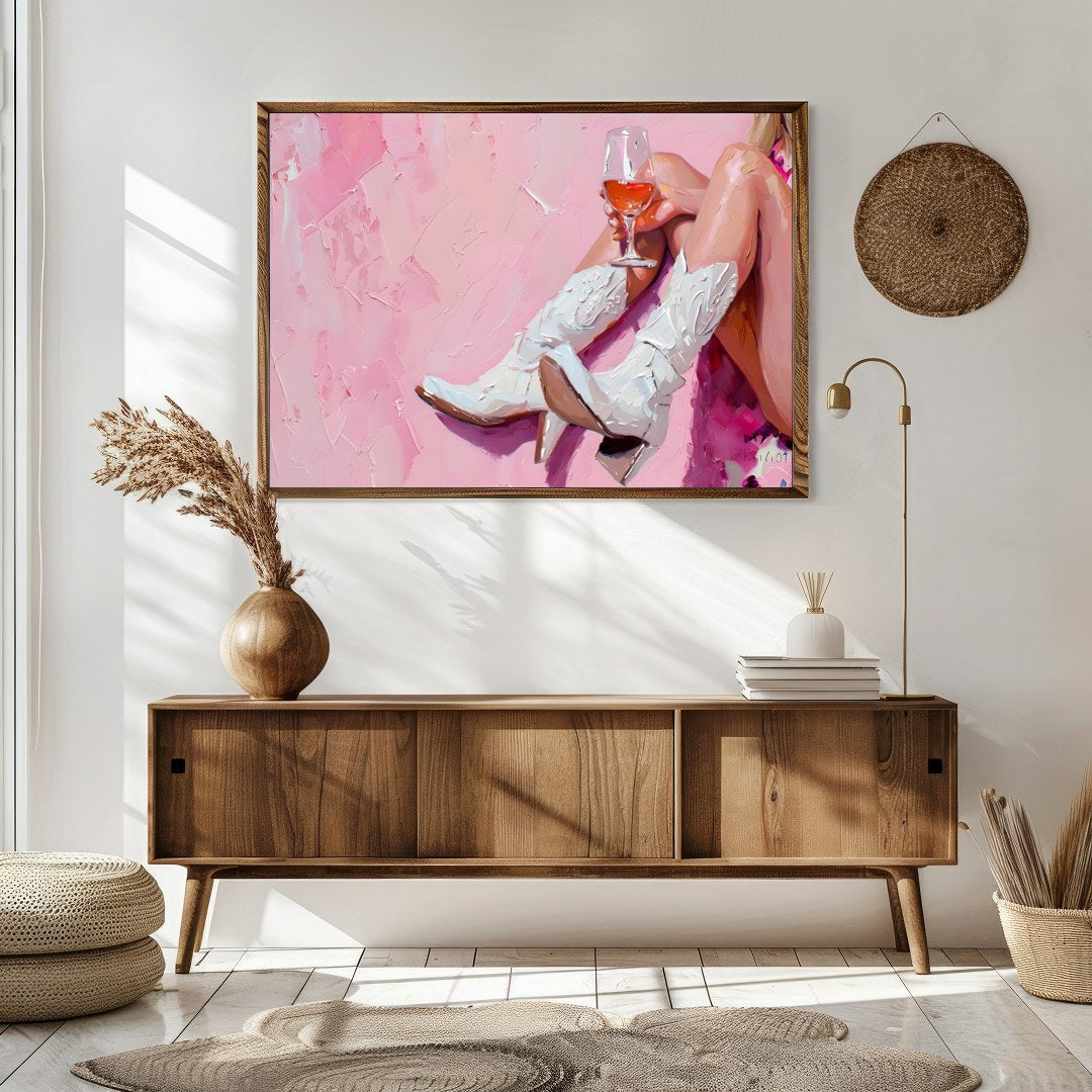 This vibrant artwork captures the essence of relaxation and style with an elegant nod to western for Sitting Area