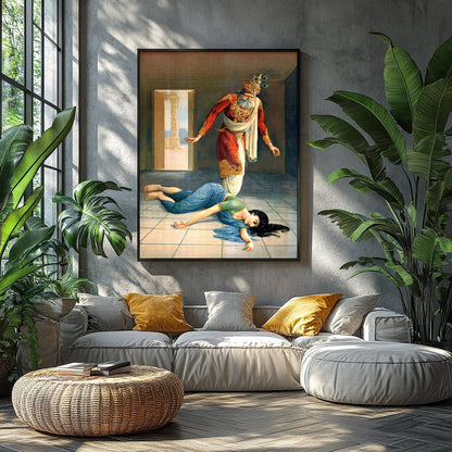 This captivating artwork masterfully portrays a dramatic scene of intrigue and downfall within a for Balcony