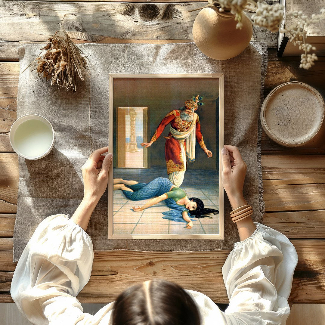 This captivating artwork masterfully portrays a dramatic scene of intrigue and downfall within a for Kitchen