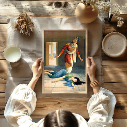 This captivating artwork masterfully portrays a dramatic scene of intrigue and downfall within a for Kitchen