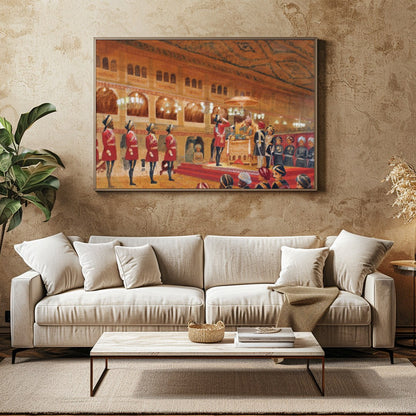 Immerse yourself in the grandeur of a royal court with this exquisite artwork. The intricate for Family Room