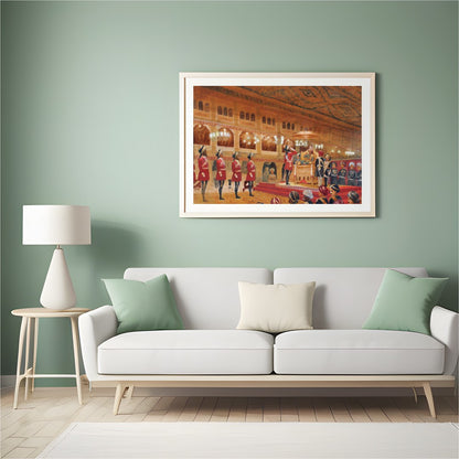 Immerse yourself in the grandeur of a royal court with this exquisite artwork. The intricate for Hall