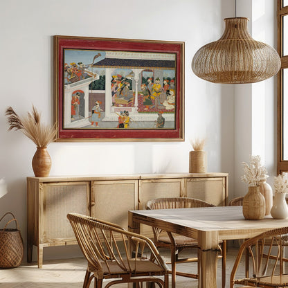 This exquisite painting captures the essence of a royal court scene, beautifully rendered in the for Dining