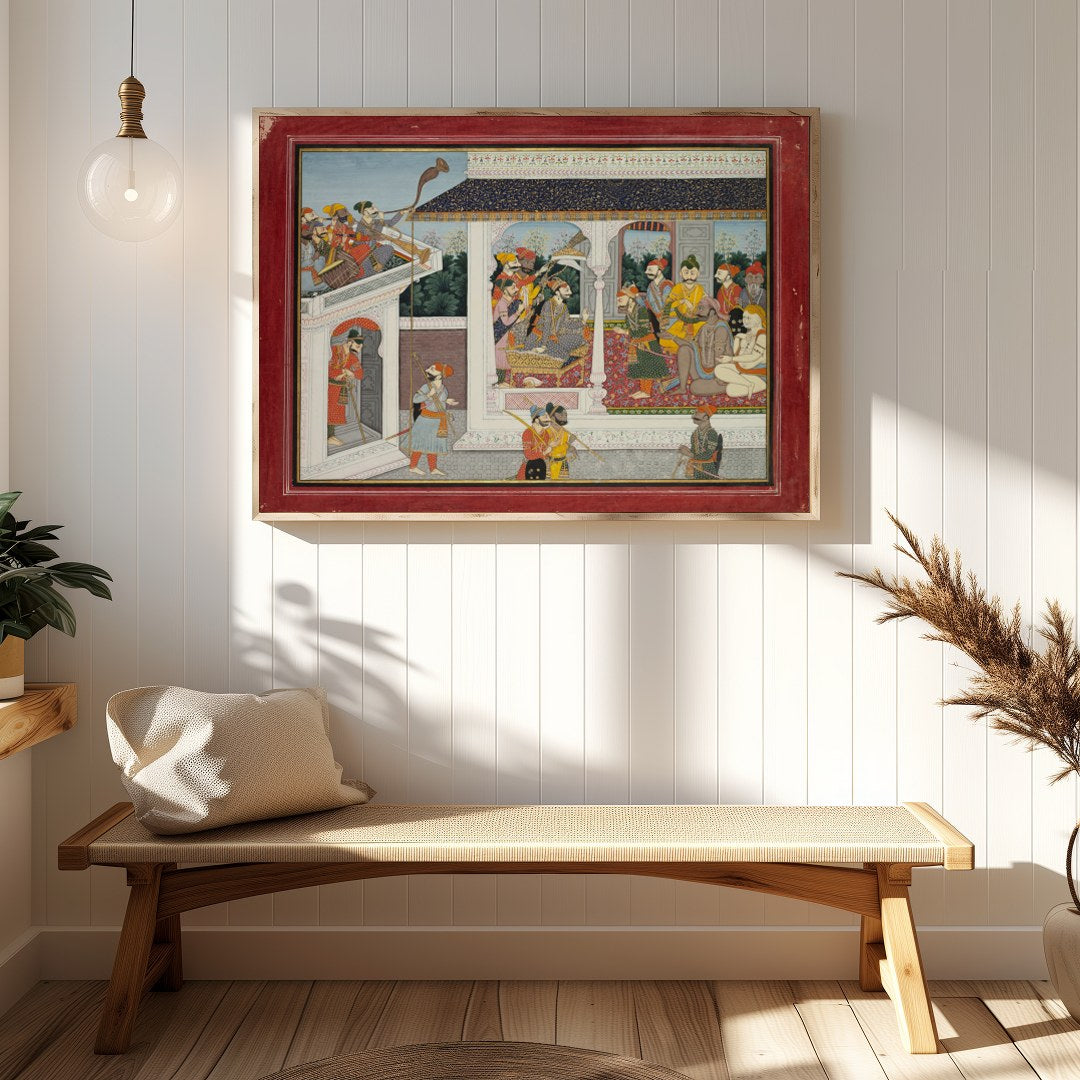 This exquisite painting captures the essence of a royal court scene, beautifully rendered in the for Hallway