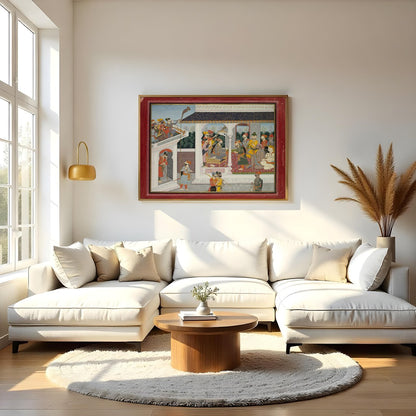 This exquisite painting captures the essence of a royal court scene, beautifully rendered in the for Living Room