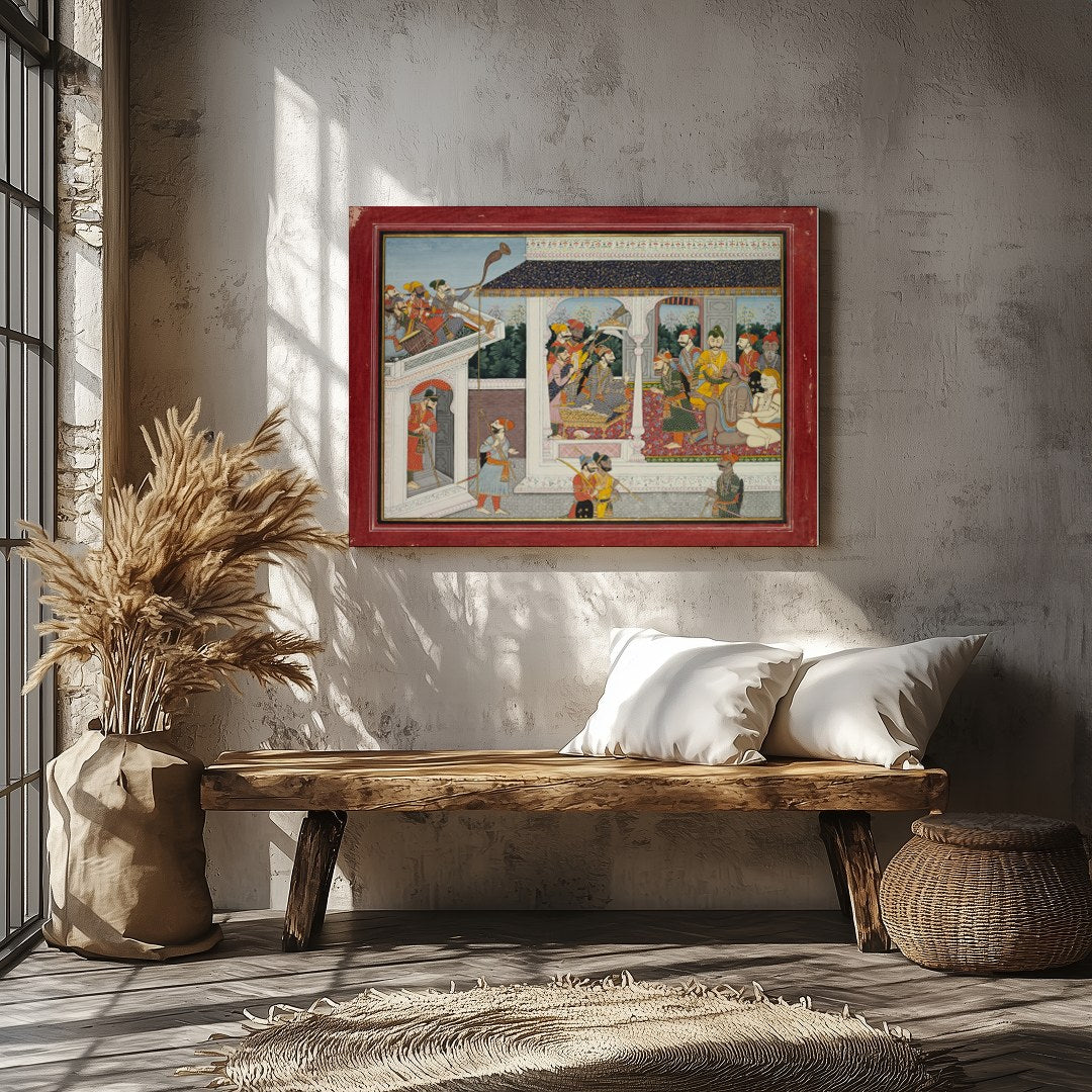 This exquisite painting captures the essence of a royal court scene, beautifully rendered in the for Veranda