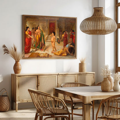 Immerse yourself in a scene of regal drama with this exquisite artwork depicting an ancient royal for Dining