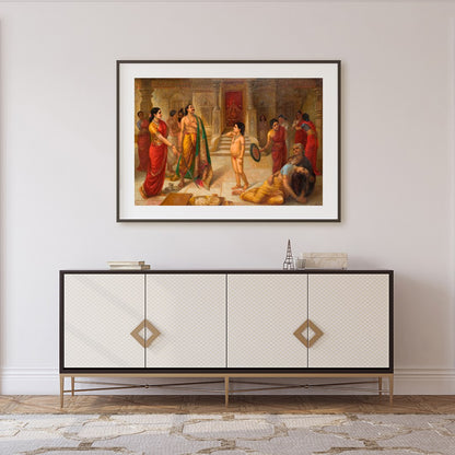 Immerse yourself in a scene of regal drama with this exquisite artwork depicting an ancient royal for Foyer