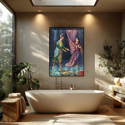 Experience the vibrancy of cultural heritage with this exquisite artwork depicting a royal for Bathroom