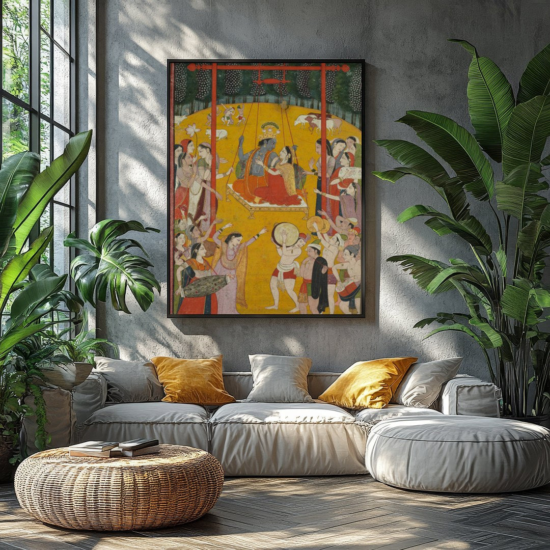 Experience the grandeur of royal festivities with this traditional Indian artwork. Enveloped in a for Balcony