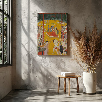 Experience the grandeur of royal festivities with this traditional Indian artwork. Enveloped in a for Entrance