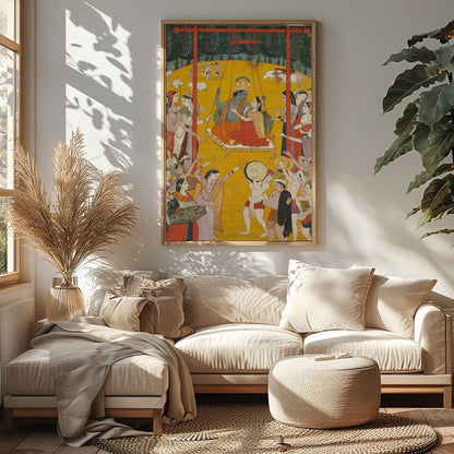 Experience the grandeur of royal festivities with this traditional Indian artwork. Enveloped in a for Sitting Area