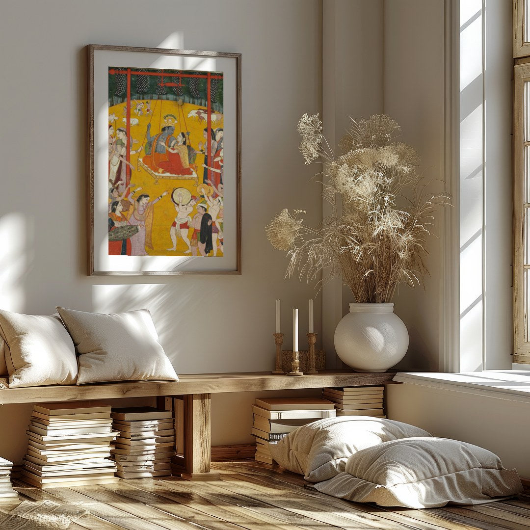 Experience the grandeur of royal festivities with this traditional Indian artwork. Enveloped in a for space