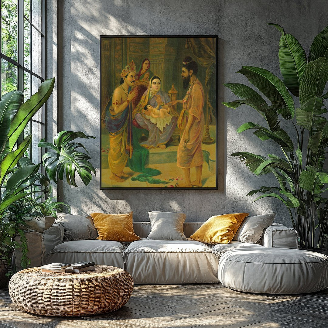 Step back in time with this exquisite artwork depicting a significant encounter in ancient India. for Balcony