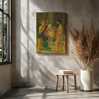 Step back in time with this exquisite artwork depicting a significant encounter in ancient India. for Entrance
