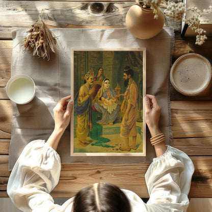 Step back in time with this exquisite artwork depicting a significant encounter in ancient India. for Kitchen