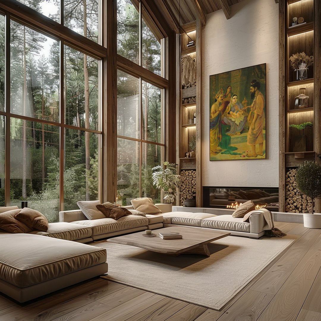 Step back in time with this exquisite artwork depicting a significant encounter in ancient India. for Living Room