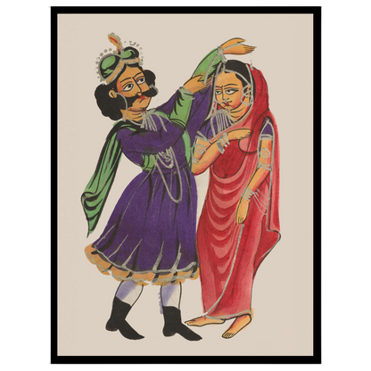 Experience the captivating narrative of love and royalty with this exquisite Kalighat painting for abode
