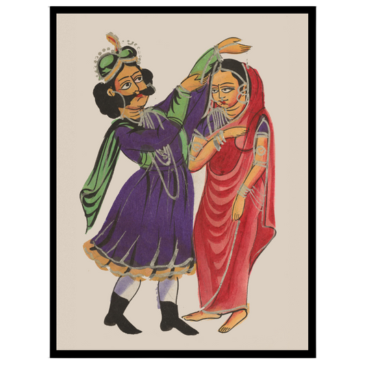 Experience the captivating narrative of love and royalty with this exquisite Kalighat painting for abode