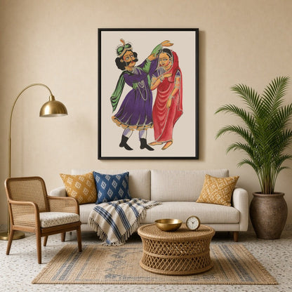 Experience the captivating narrative of love and royalty with this exquisite Kalighat painting for Living Room