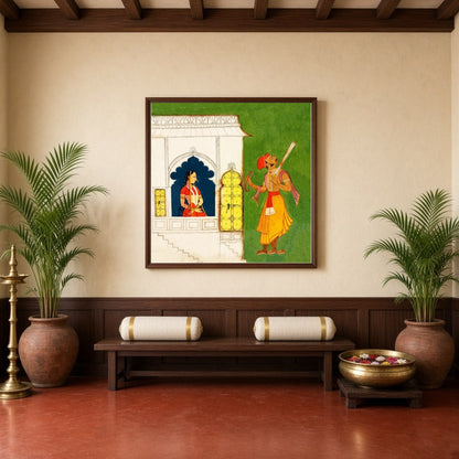 Immerse yourself in the intricacies of this Indian Miniature art depicting a regal princess and a for Hallway