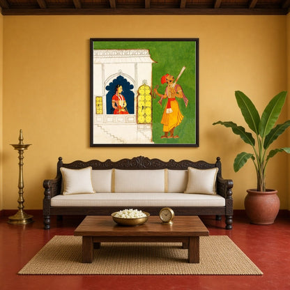 Immerse yourself in the intricacies of this Indian Miniature art depicting a regal princess and a for Living Room