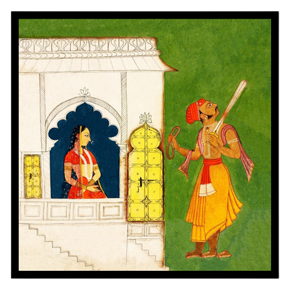 Immerse yourself in the intricacies of this Indian Miniature art depicting a regal princess and a for sanctuary
