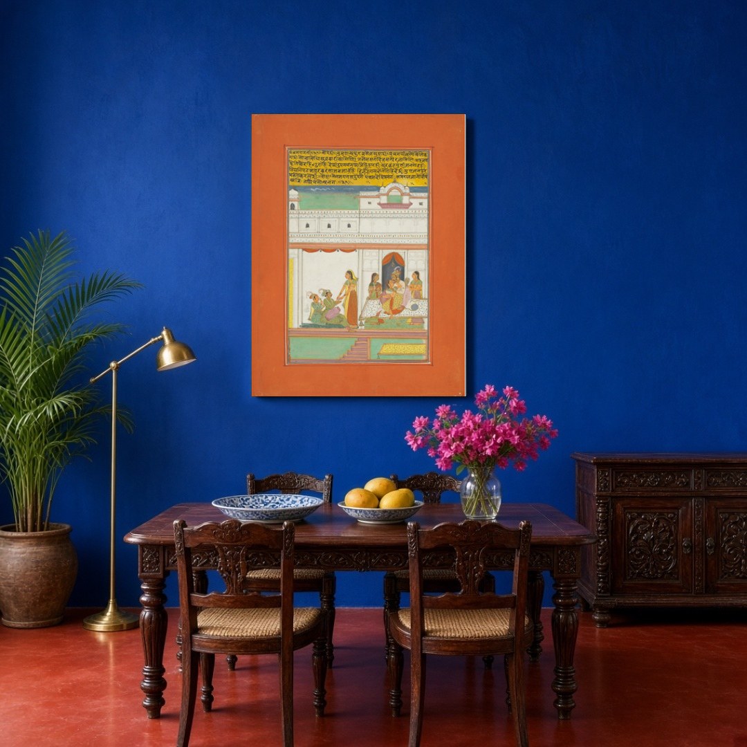 Immerse yourself in the captivating world of Ragamala with this exquisite miniature art print. for Dining