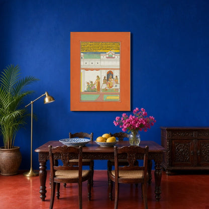 Immerse yourself in the captivating world of Ragamala with this exquisite miniature art print. for Dining