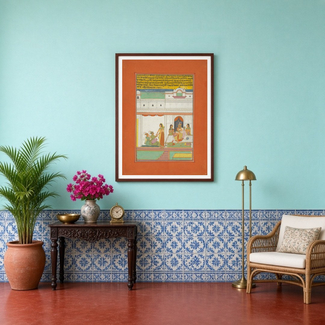 Immerse yourself in the captivating world of Ragamala with this exquisite miniature art print. for Entrance