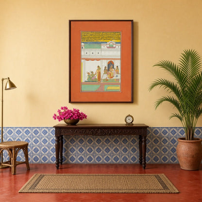 Immerse yourself in the captivating world of Ragamala with this exquisite miniature art print. for Hallway