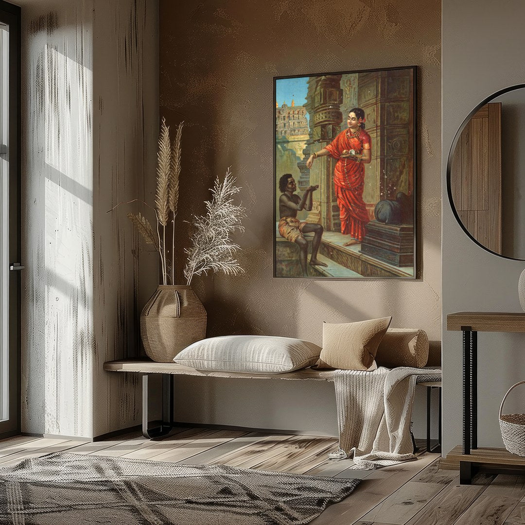 Immerse yourself in this evocative scene depicting a traditional Indian courtyard encounter, where for abode