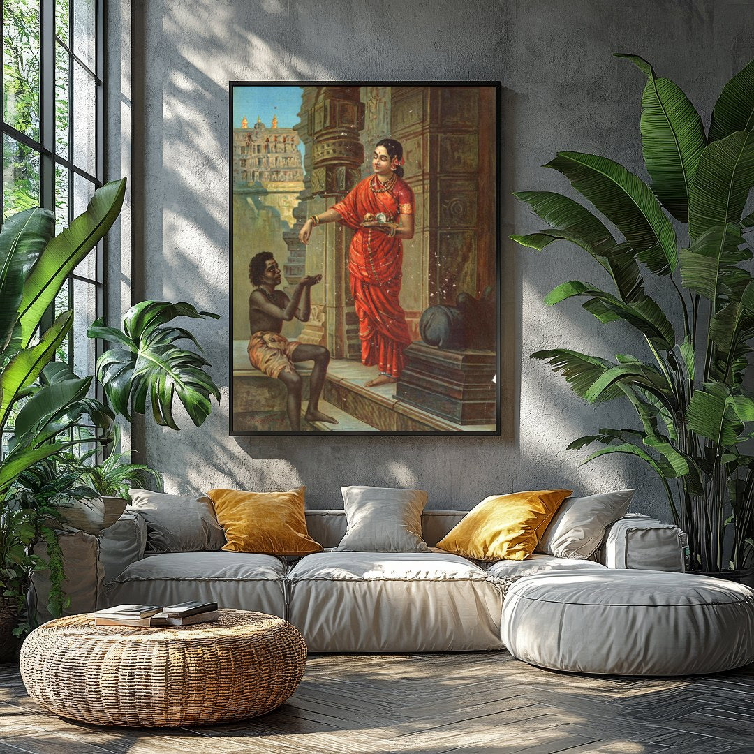 Immerse yourself in this evocative scene depicting a traditional Indian courtyard encounter, where for Balcony