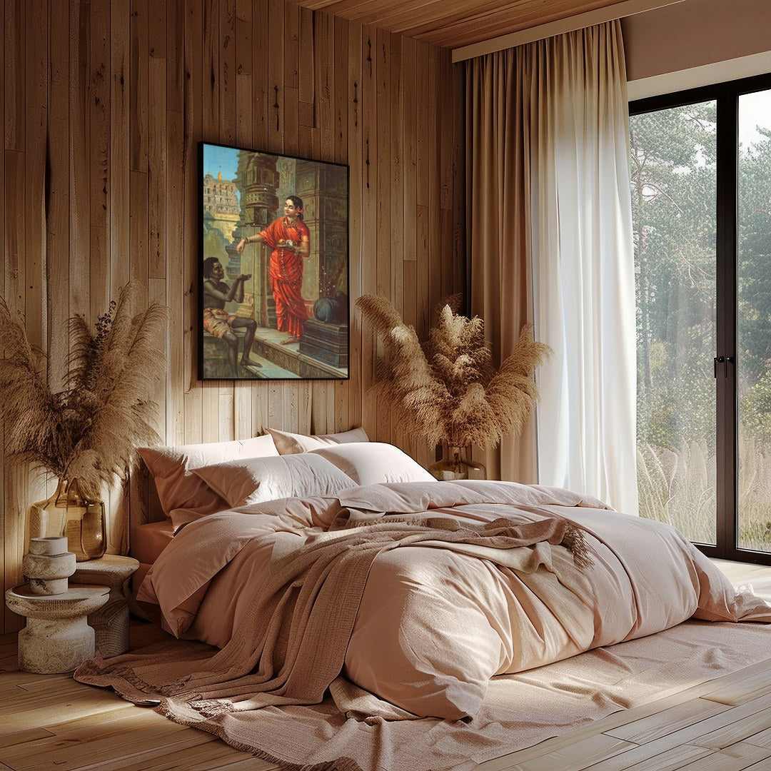 Immerse yourself in this evocative scene depicting a traditional Indian courtyard encounter, where for Bedroom