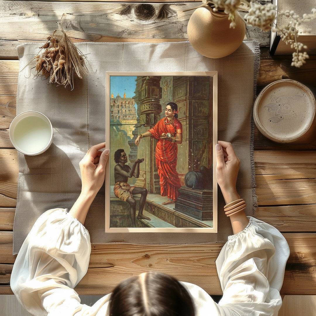 Immerse yourself in this evocative scene depicting a traditional Indian courtyard encounter, where for Kitchen