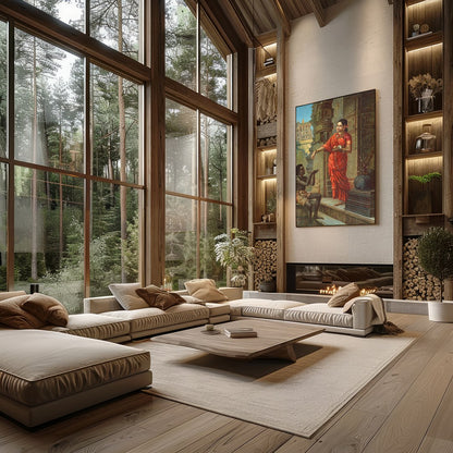 Immerse yourself in this evocative scene depicting a traditional Indian courtyard encounter, where for Living Room