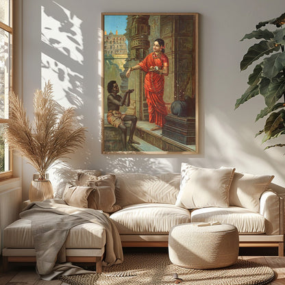 Immerse yourself in this evocative scene depicting a traditional Indian courtyard encounter, where for Sitting Area