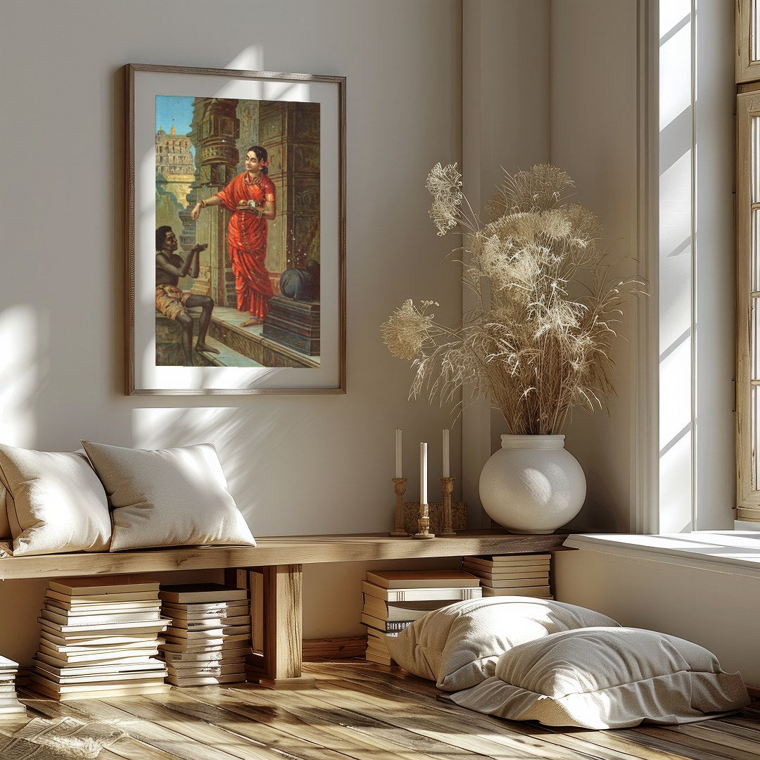 Immerse yourself in this evocative scene depicting a traditional Indian courtyard encounter, where for space