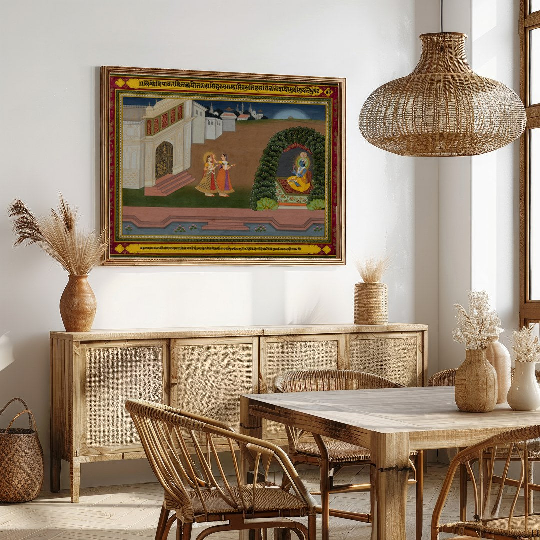 Immerse yourself in the elegance of bygone eras with this exquisite Mughal miniature painting. for Dining