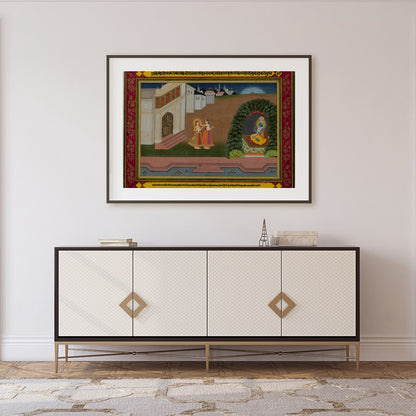 Immerse yourself in the elegance of bygone eras with this exquisite Mughal miniature painting. for Foyer