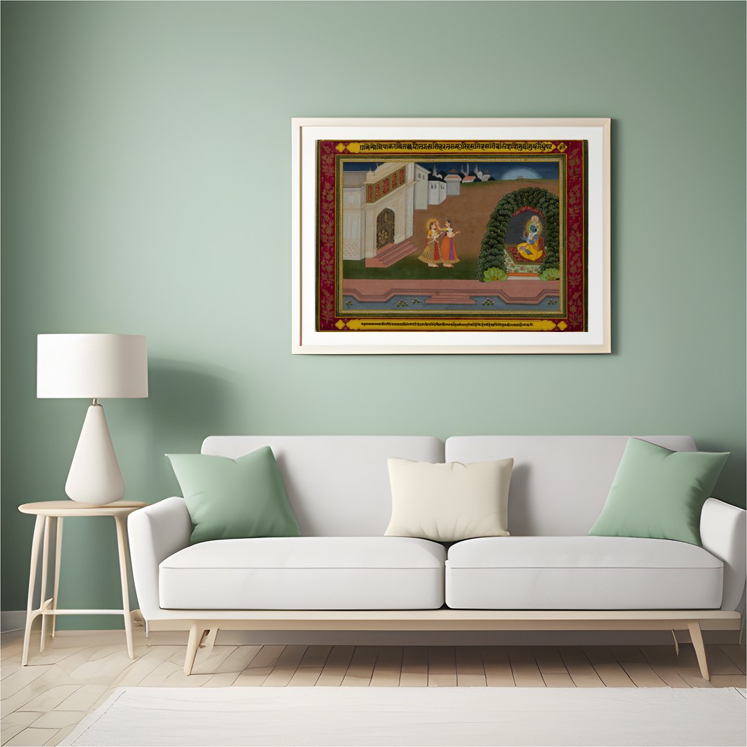 Immerse yourself in the elegance of bygone eras with this exquisite Mughal miniature painting. for Hall