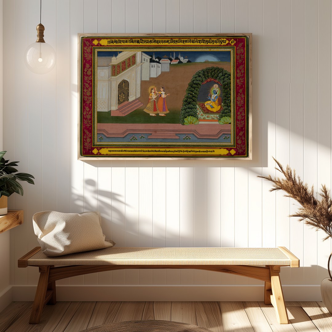 Immerse yourself in the elegance of bygone eras with this exquisite Mughal miniature painting. for Hallway