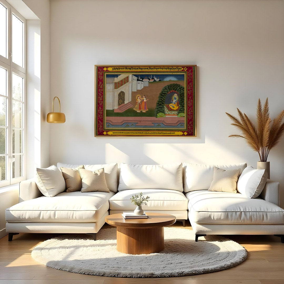 Immerse yourself in the elegance of bygone eras with this exquisite Mughal miniature painting. for Living Room