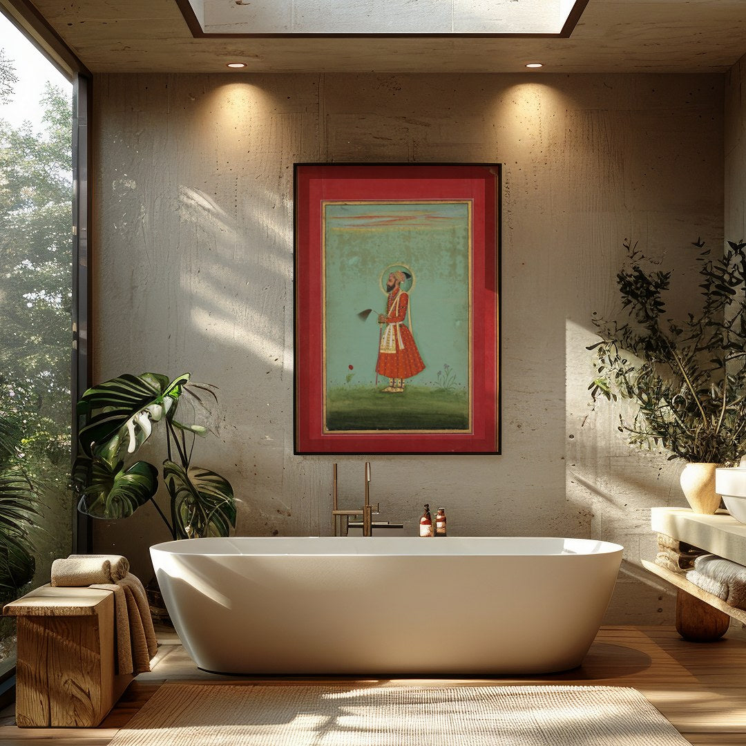 Immerse yourself in the grandeur of a bygone era with this exquisite portrait, showcasing intricate for Bathroom