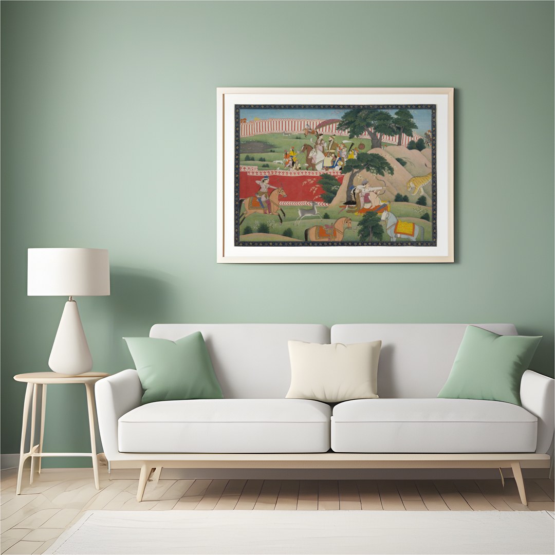 Immerse yourself in the rich tapestry of history with this exquisite artwork depicting a for Hall