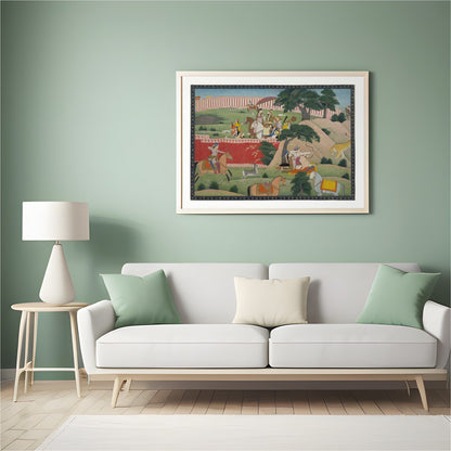 Immerse yourself in the rich tapestry of history with this exquisite artwork depicting a for Hall