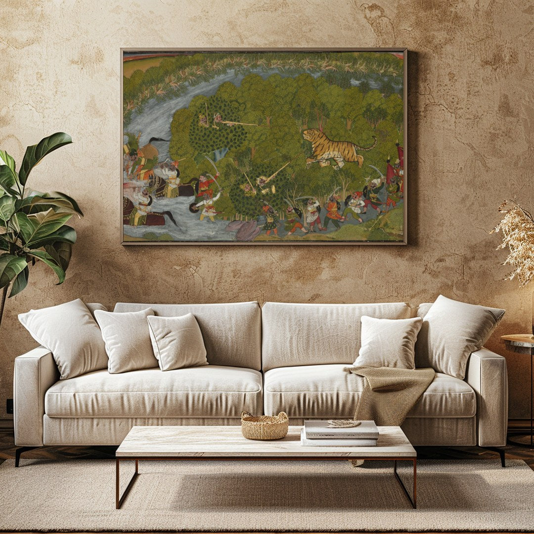 Experience the dynamic energy of a royal hunt scene captured in this vibrant artwork. With for Family Room