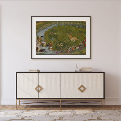 Experience the dynamic energy of a royal hunt scene captured in this vibrant artwork. With for Foyer